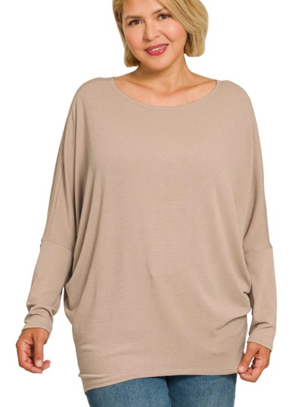 Zenana Outfitters Taupe Dolman Sleeve Top